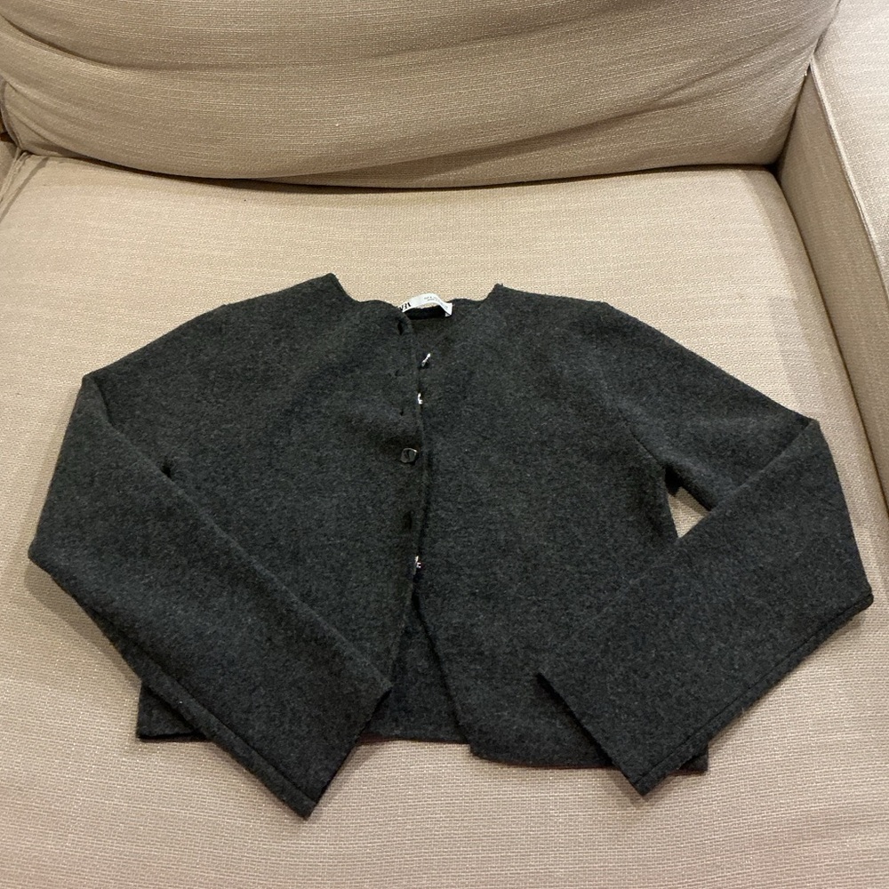 Zara Charcoal Gray Cropped Wool Blend Jacket